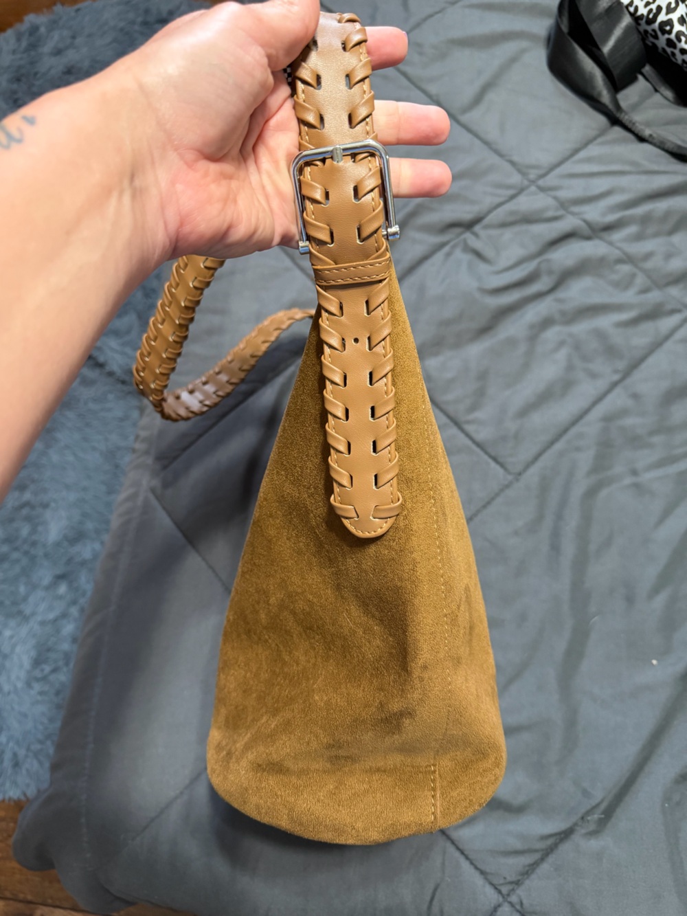 Suede Shoulder Hobo Bag in Caramel Brown - Picture 4 of 4
